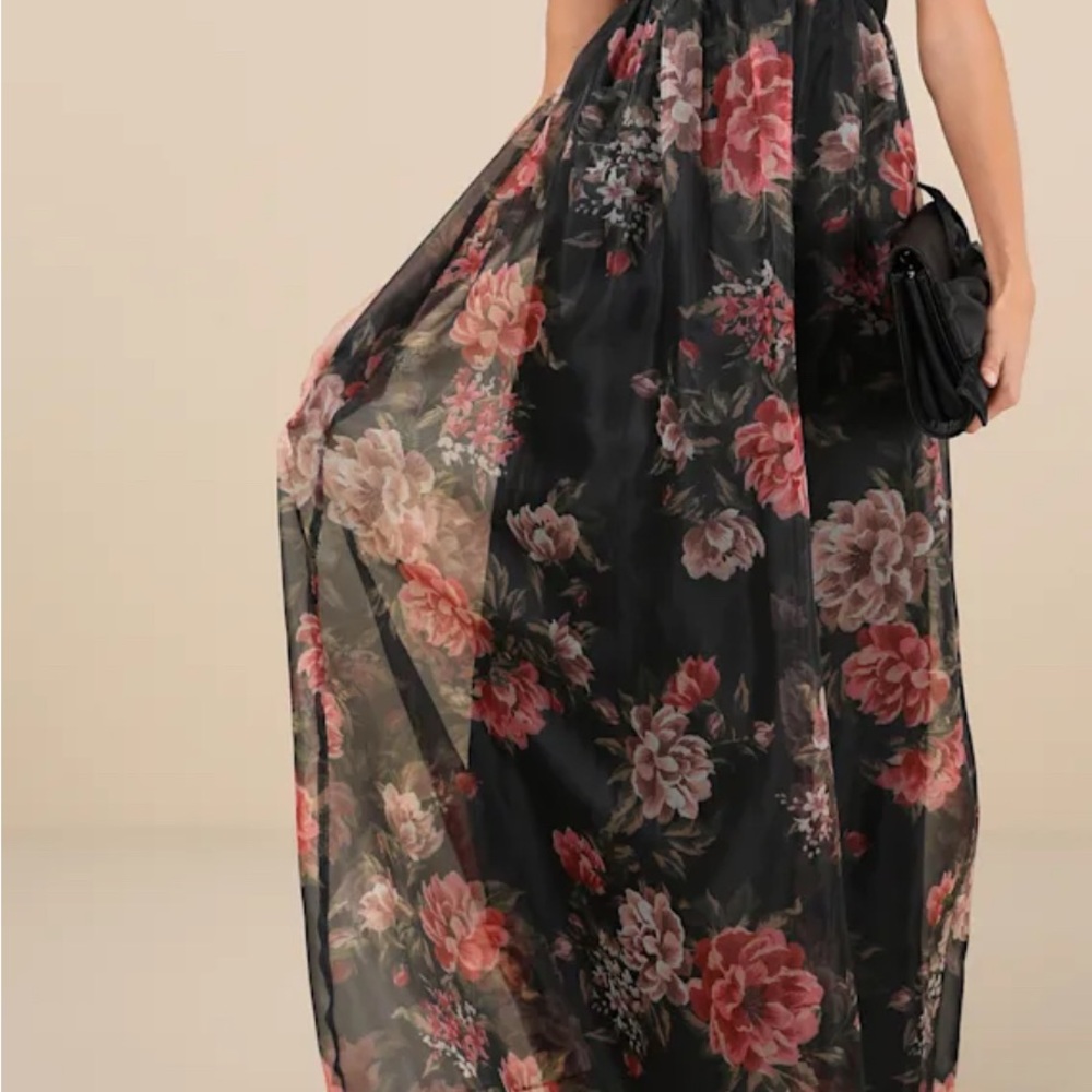 Lulu's Black and Pink Floral Maxi Dress